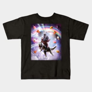 Laser Eyes Space Cat On Sloth Dinosaur - Rainbow Kids T-Shirt